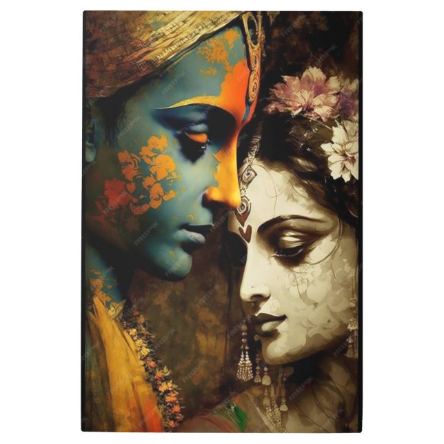 Divine Union: Radha and Krishna Metal Print (Front)