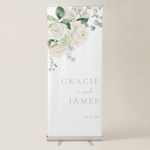 Divine White Roses All Seasons Wedding Retractable Banner