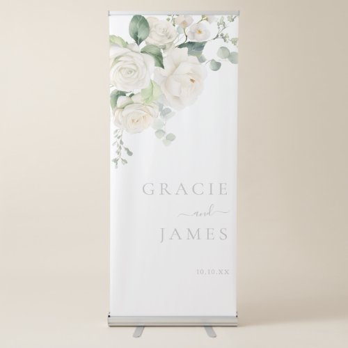 Divine White Roses All Seasons Wedding Retractable Banner