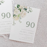 Divine White Roses & Sage 90th Birthday Party Invitation<br><div class="desc">Divine White Roses & Sage 90th Birthday Party Invitation

See matching collection in Niche and Nest Store</div>