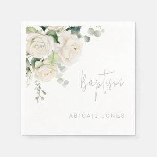 Divine White Roses & Sage Baptism  Napkins