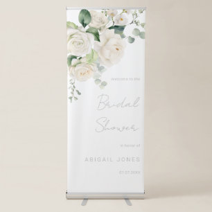 Divine White Roses & Sage Bridal Shower Welcome Retractable Banner