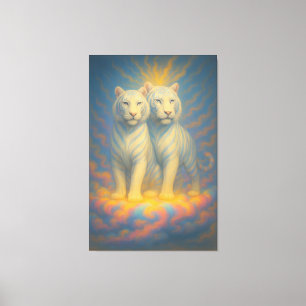 Divine White Tiger Royals – Twin Guardians of the  Canvas Print