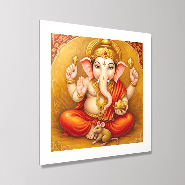 Divine Wisdom: Vibrant Lord Ganesha Square Canvas  Acrylic Photo Tile (Angled)