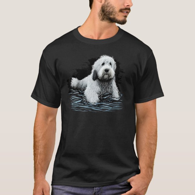 Diving and Swimming Bobtail Water Old English Shee T-Shirt (Front)