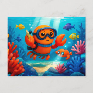 Diving Crab Exploring Colorful Underwater Coral Wo Postcard