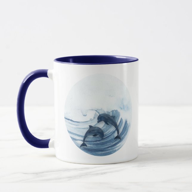 Diving dolphins in the surf mug (Left)