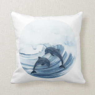 Diving dolphins in the surf throw pillow