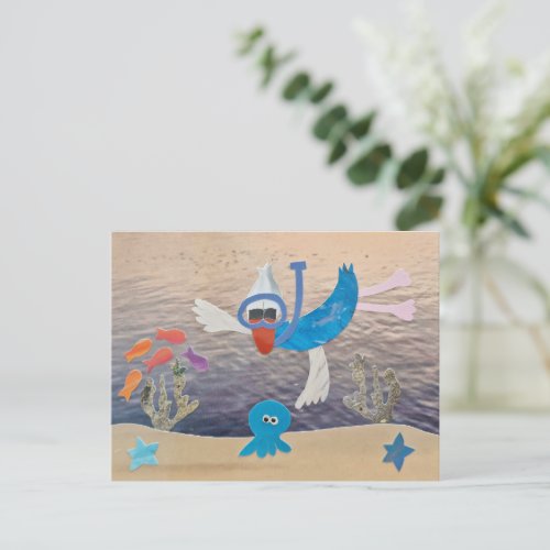 Diving Duck Colorful Tropical Island Holiday  Postcard