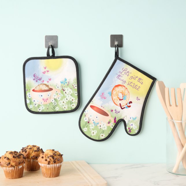 Diving dunking donut baking cooking kitchen oven mitt & pot holder set (Insitu(Hanging))