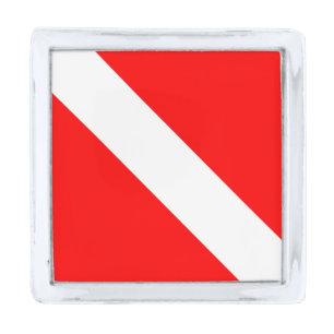 Diving Flag Scuba Diver Diver Down Silver Finish Lapel Pin