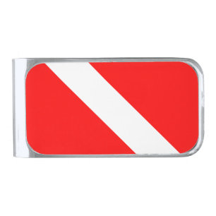 Diving Flag Scuba Diver Diver Down Silver Finish Money Clip