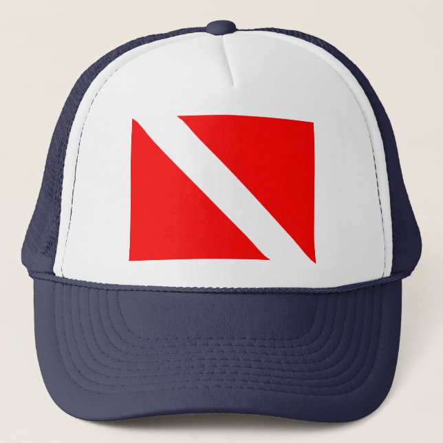 Diving Flag Scuba Diver Diver Down Trucker Hat (Front)