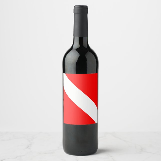 Diving Flag Scuba Diver Diver Down Wine Label (Front)