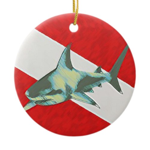 diving flag shark ceramic ornament