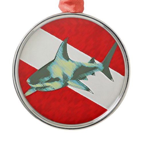 diving flag shark metal ornament