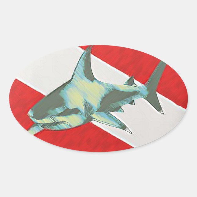 diving flag shark oval sticker (Front)