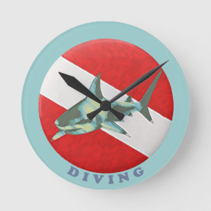 diving flag shark round clock