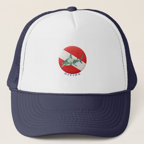 diving flag shark trucker hat