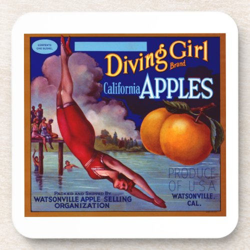 Diving Girl Apples Drink Coaster
