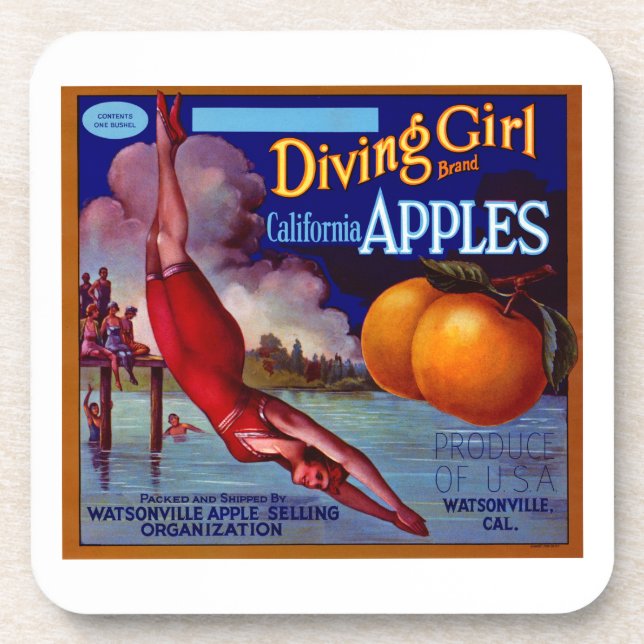 Diving Girl Apples Drink Coaster (Front)