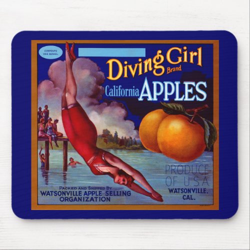 Diving Girl Apples Mouse Pad