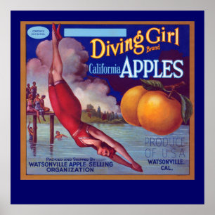 Diving Girl Apples Poster