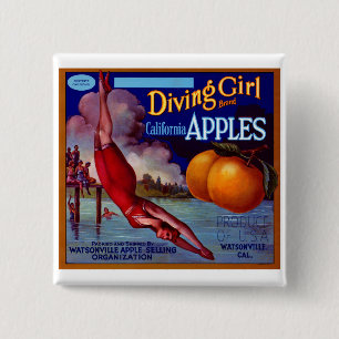 Diving Girl California Apples Button