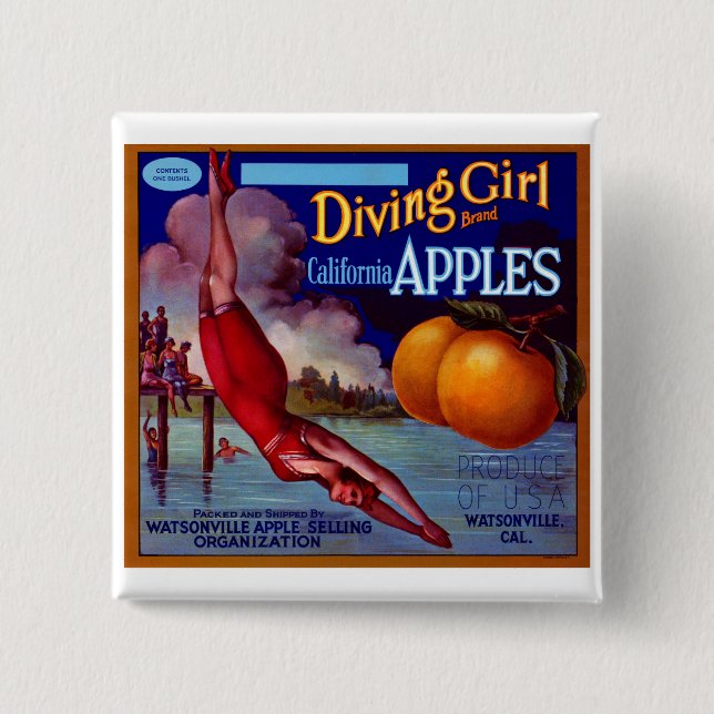 Diving Girl California Apples Button (Front)