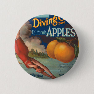 Diving Girl California Apples Pinback Button
