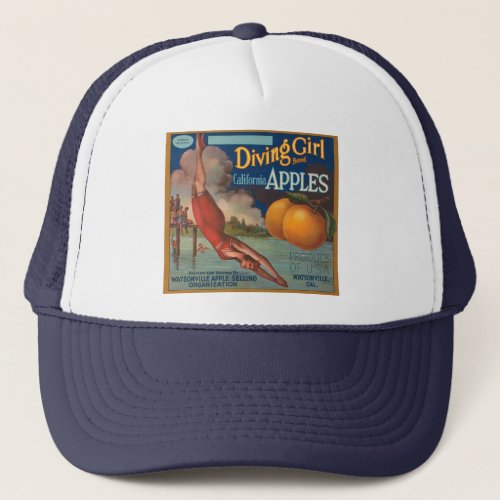 Diving Girl California Apples Trucker Hat