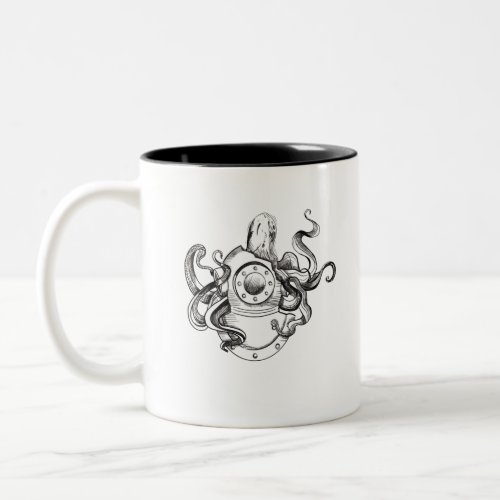 Diving Helmet and Octopus Scuba Diver Two_Tone Coffee Mug
