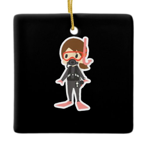 Diving I Love Snorkeling Swimming Girl Kids Ceramic Ornament