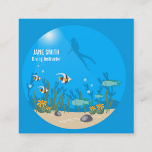 Diving Instructor deep sea diving business Square Business Card