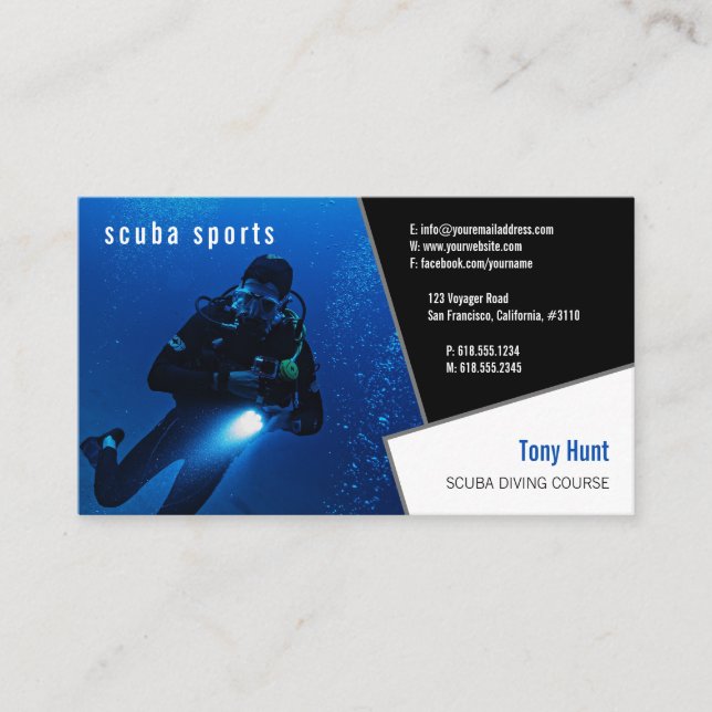 Diving Instructor | Frogman | Scuba Sports Business Card (Front)