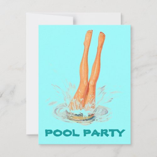 Diving Legs Retro Swimming Pool Party Invitations