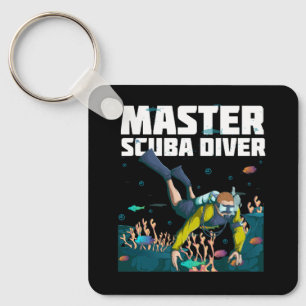 Diving Master Scuba Diver Down Dive Adventure Ocea Keychain