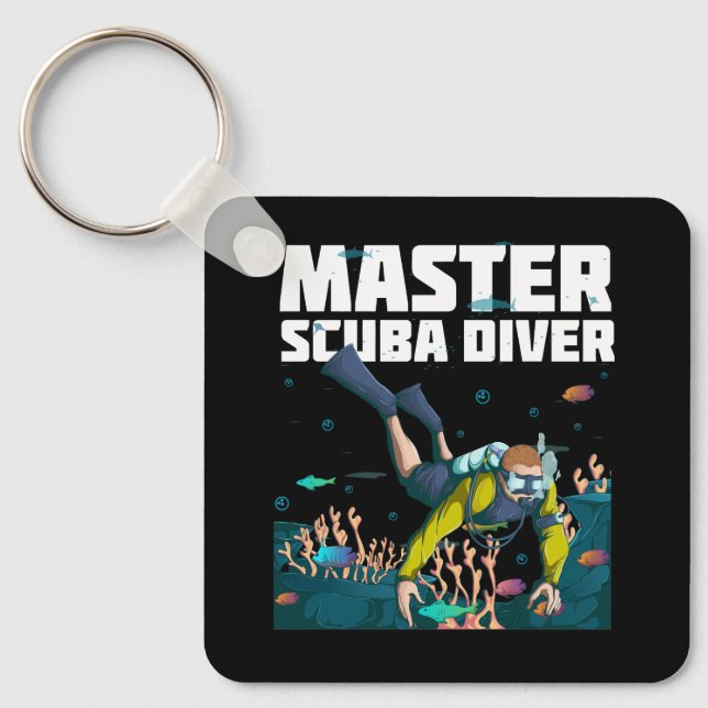 Diving Master Scuba Diver Down Dive Adventure Ocea Keychain (Front)