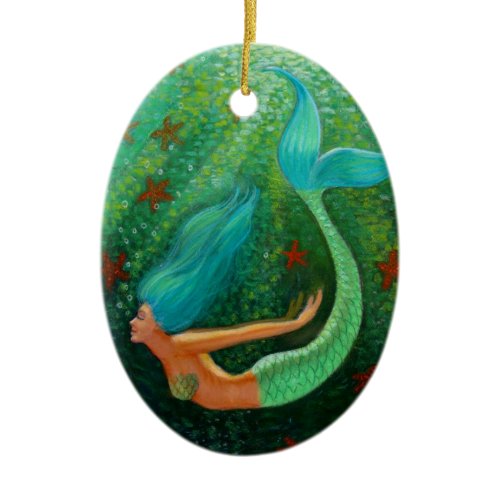 Diving Mermaid Fantasy Art Oval Christmas Ornament