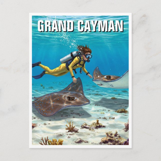 Diving with Stingrays in Grand Cayman Travel Postcard (Front)