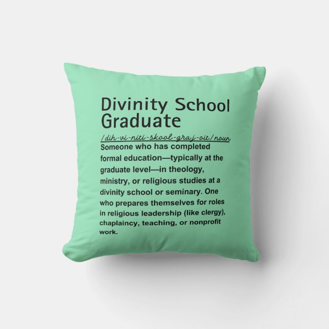 Divinity school graduate throw pillow (Front)