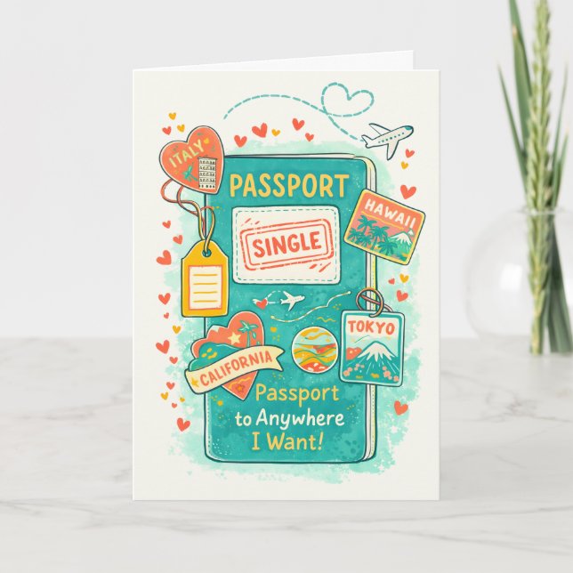 Divorce celebration passport to anywhere holiday card (Front)
