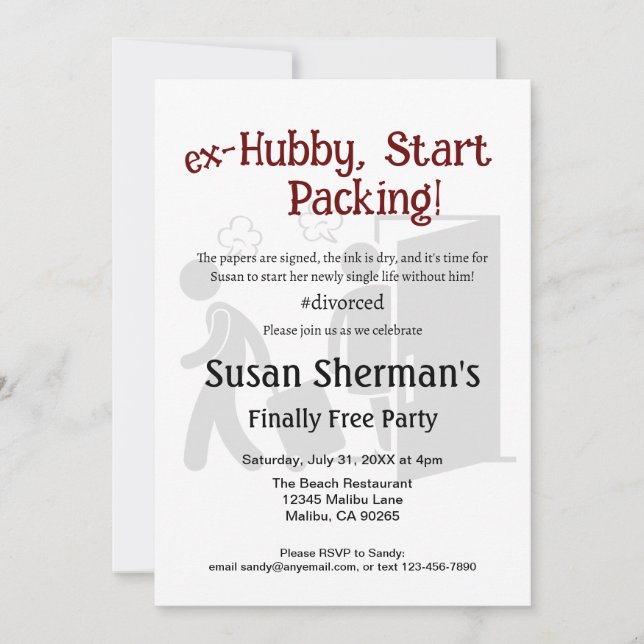 Divorce Party Celebration Ex Hubby Start Packing  Invitation (Front)
