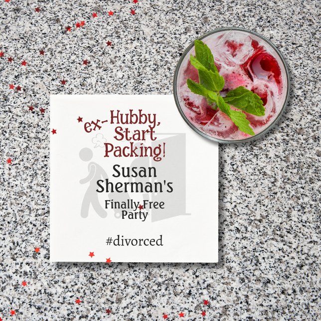 Divorce Party Celebration Ex Hubby Start Packing Napkins (Add this custom napkin to your Divorce Party decor with the "ex-Hubby, Start Packing!" theme.)