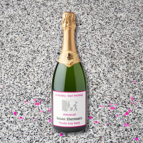 Divorce Party Celebration Pink Finally Free Funny Sparkling Wine Label