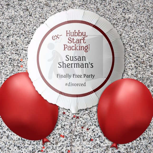 Divorce Party Decor Ex Hubby Start Packing Balloon (Throw her a divorce party celebration with this funny ex-Hubby Start Packing! decor in red & white.)