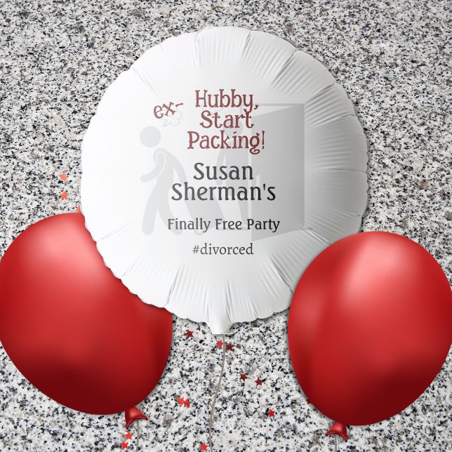Divorce Party Ex Hubby Start Packing Celebration Balloon (Celebrate her divorce party in style with this funny ex-Hubby Start Packing theme in red & white!)