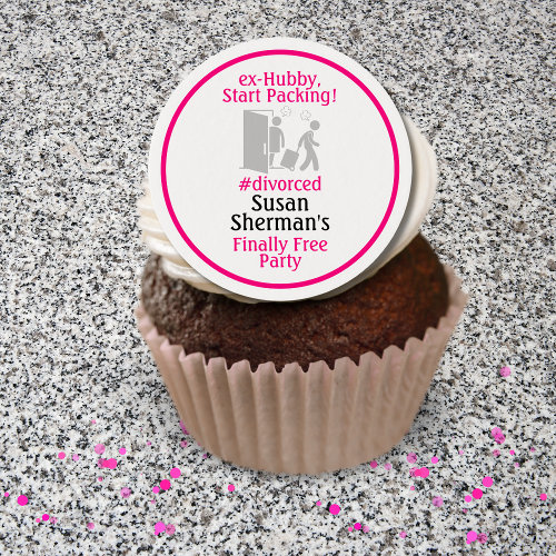 Divorce Party Favor Modern Finally Free Funny Pink Edible Frosting Rounds