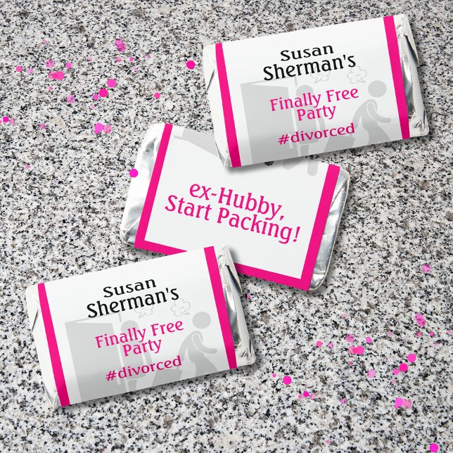 Divorce Party Favor Treats Funny Pink Chocolate  (Divorce Party themed candies go with the "ex-Hubby, Start Packing!" decor and invitations.)