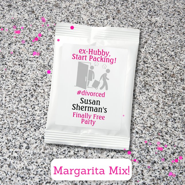 Divorce Party Finally Free Favors Pink Margarita Drink Mix (Divorce Party margarita mix packets are great party favors for your "ex-Hubby, Start Packing!" party)